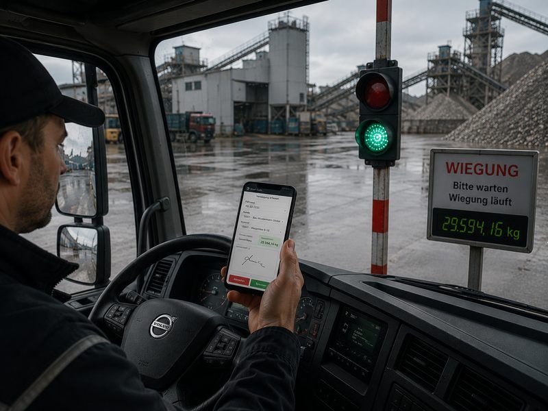 Fahrer am Terminal im Führerhaus
