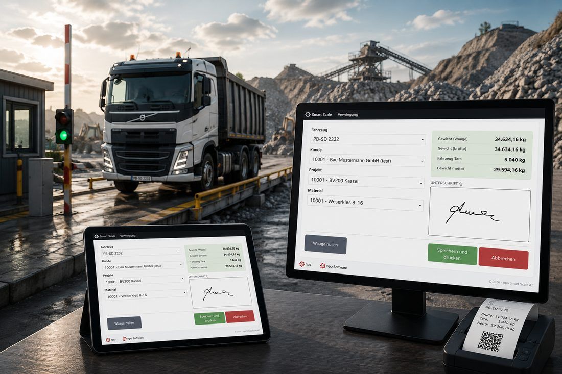 Wiegeschein am Belegdrucker der Fahrzeugwaage als Grundlage der E-Rechnung
